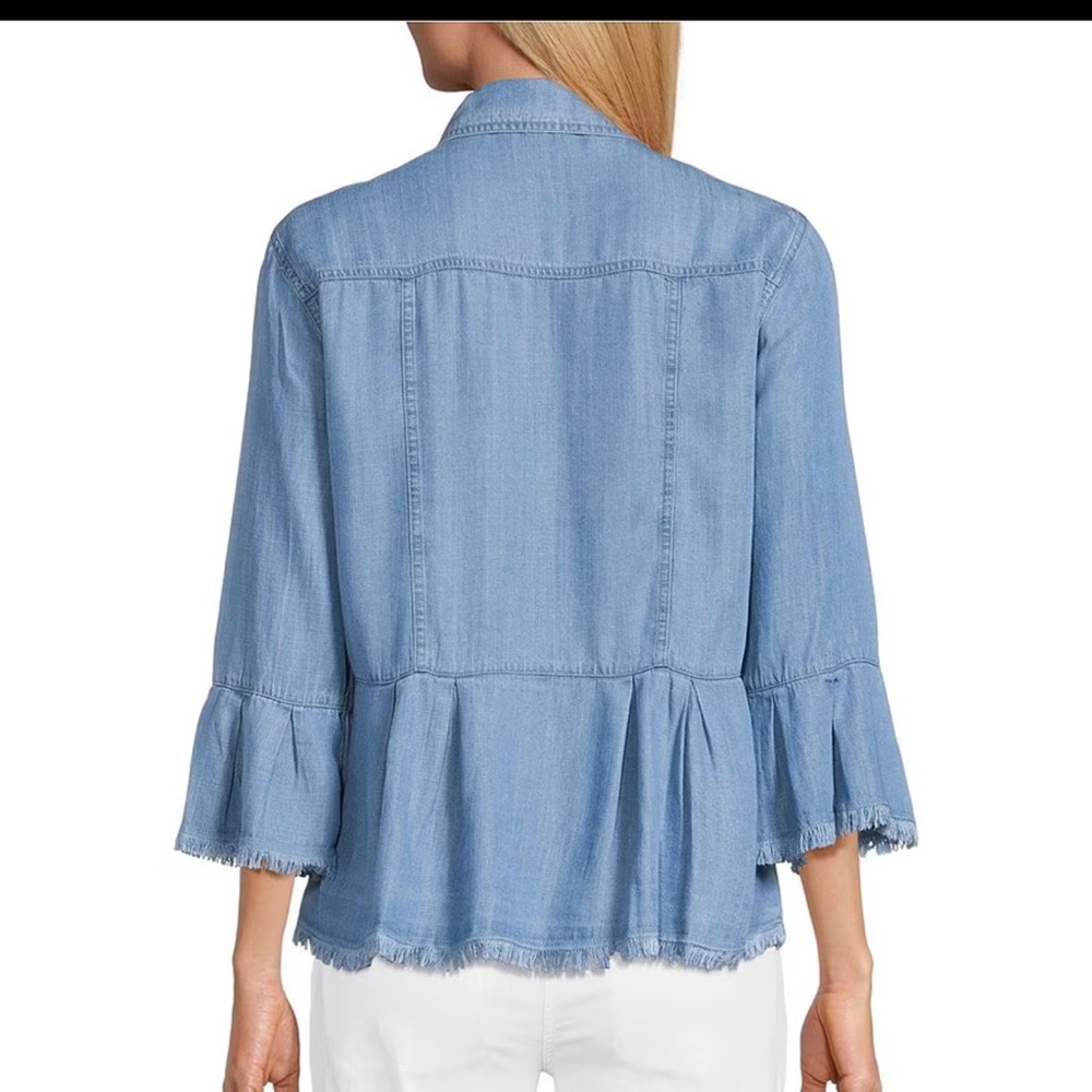 NWT Multiples Lyocell 3/4 Flounce Sleeve Button Front Jacket Sz Large - Picture 4 of 5